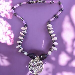 One of a Kind Rare Handcrafted Genuine Amethyst & Rose Quartz Pendant Necklace